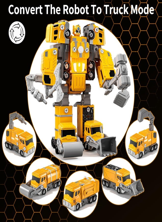 WATUDOU Toys for Ages 5-7, 5-in-1 Take Apart Construction Vehicle Trucks Transform to Robot, 5 6 7 8 Year Old Boy Christmas Birthday Gift Ideas, Robot Toys for Kids 4-8 - Image 5